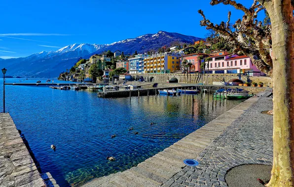 Picture the sky, landscape, mountains, lake, home, Switzerland, promenade, Ascona