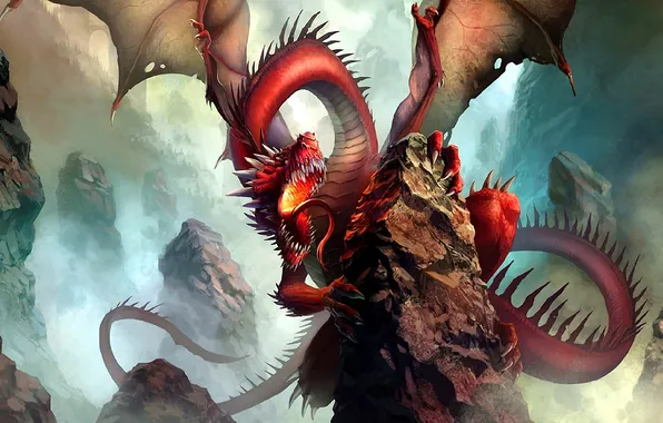 Red, stones, rocks, dragon, monster, mouth