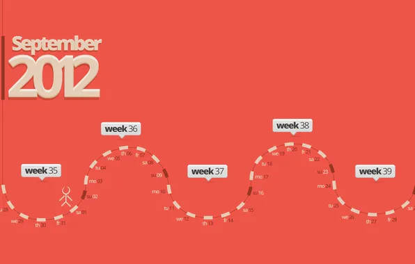 Autumn, a month, figures, 2012, pink background, calendar, September, zigzag
