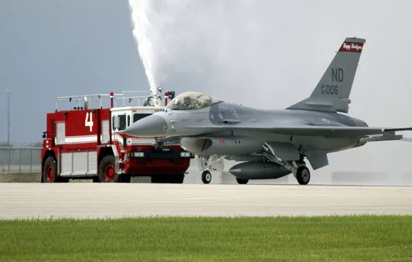 Fighter, the plane, fire, the airfield, f-16, F-16, fighting falcon