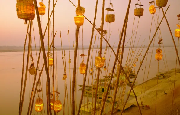 Picture India, lantern festival, Uttar Pradesh, the Ganges river