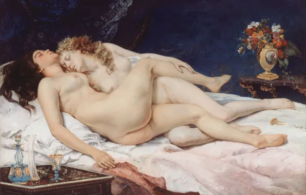 Girls, Picture, Two, Gustave Courbet, Gustave Courbet, French painter, Naked, Sleeping