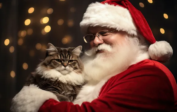 Cat, cat, kitty, kindness, portrait, Christmas, New year, Santa Claus