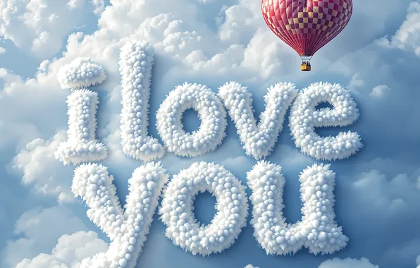 The sky, clouds, love, balloon, holiday, the inscription, heart, heart