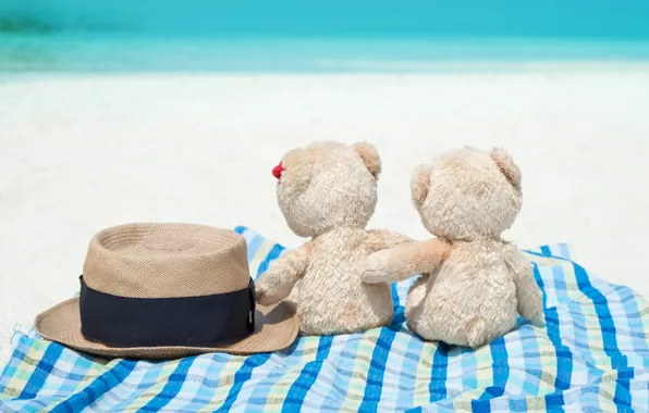 Picture sand, sea, beach, love, toy, bear, bear, pair