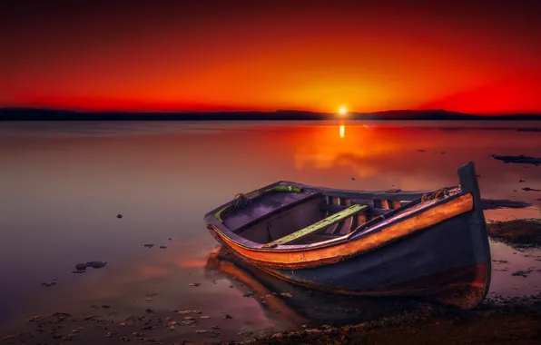 Picture the sky, sunset, boat, beauty