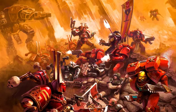 Picture battle, Space Marine, Warhammer 40000, Chaos, chaos, space Marines, Titan, Imperial guard