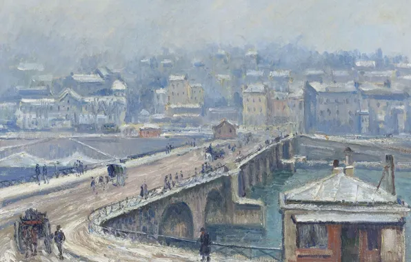Winter, picture, the urban landscape, Georges Henri Manzana Pissarro, Georges-Henri Manzana-Pissarro, The bridge at Saint-cloud …