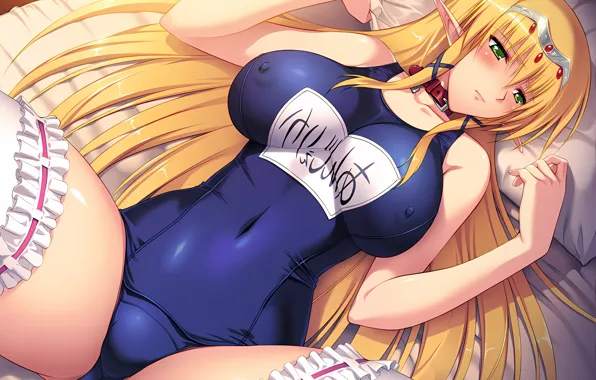 Girl, sexy, thighhighs, erect nipples, green eyes, long hair, boobs, anime