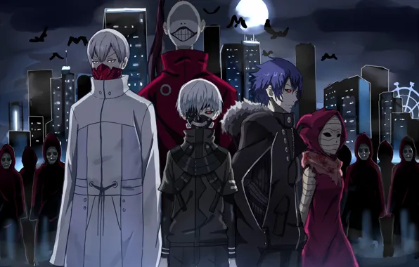 City, moon, blood, game, monster, anime, night, wings