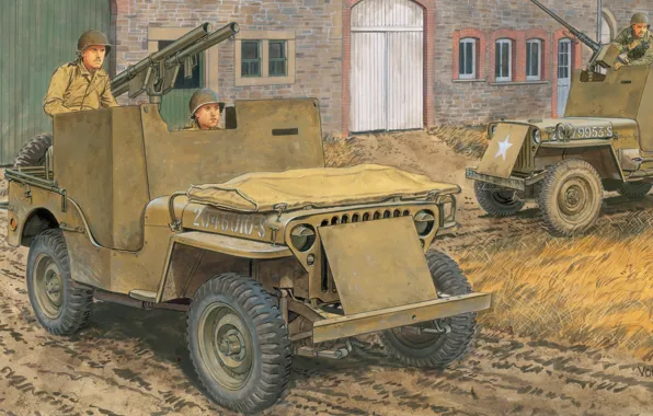 Picture road, street, art, The second World war, which, a quarter, armored, attached
