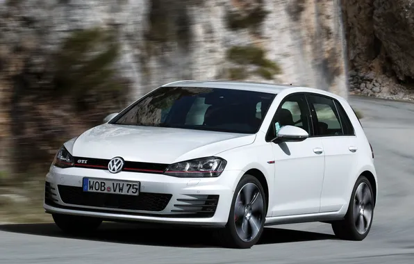 Picture road, auto, speed, Volkswagen, front view, Golf, GTI, 5-door