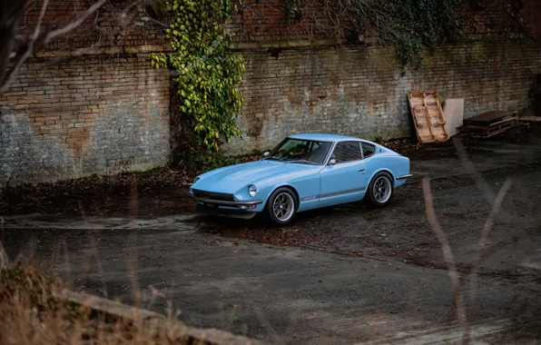 Nissan, Blue, Side, Road, Datsun 240Z, Nissan 240Z, The Lion's Rock Commision, MZR Roadsports