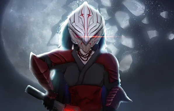 Girl, weapons, mask