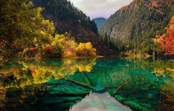 Autumn, landscape, mountains, nature, lake, China, forest, reserve