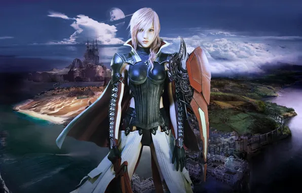 Picture water, girl, the city, Final Fantasy, armor, Lightning Returns, XIII