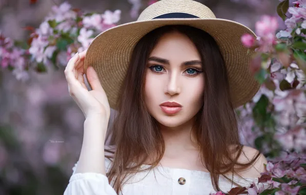 Picture look, girl, face, hair, hand, portrait, hat, hat