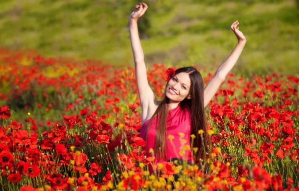 Picture field, girl, joy, smile, background, mood, positive, hands