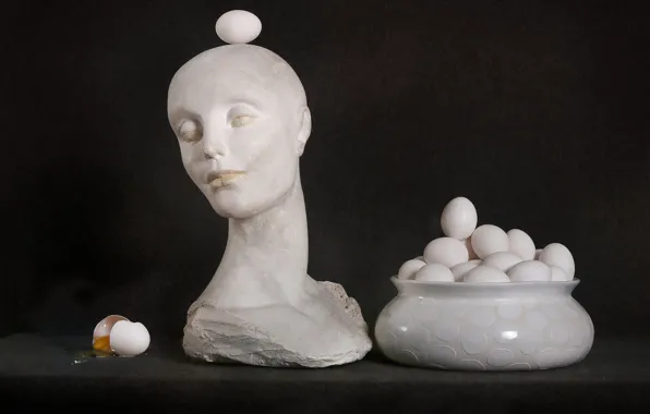 Face, the dark background, woman, eggs, head, Easter, figurine, sculpture