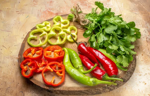 Greens, pepper, vegetables, parsley, stand, cutting