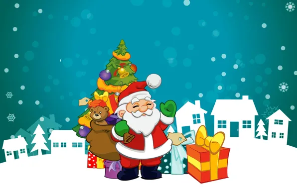 Snowflakes, New Year, Christmas, gifts, Santa