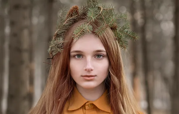 Picture bump, wreath, charm, Christmas trees, needles, the red-haired girl, Katie Melman
