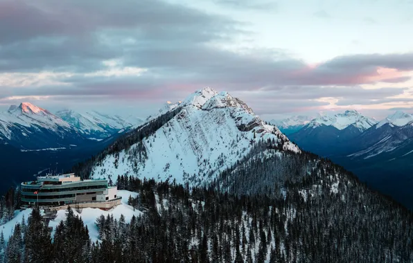 Clouds, Mountains, Canada, Canada, Winter, Ski Resort, ski resort, Banff Forest Park