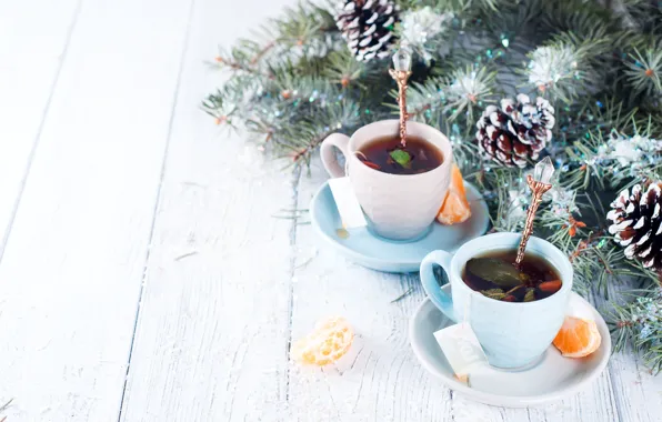 Picture decoration, New Year, Christmas, Christmas, wood, winter, snow, cup