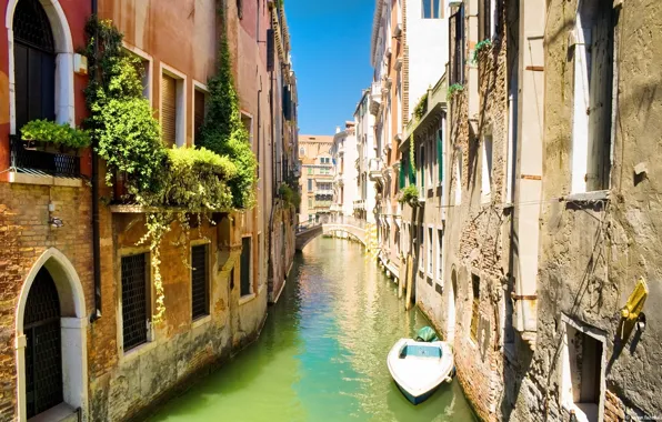 Picture bridge, boat, home, channel, Venice
