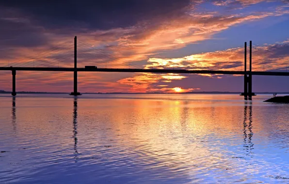 Picture landscape, sunset, bridge, river