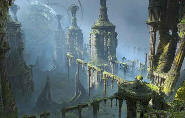 Vegetation, building, moss, bridges, lost city