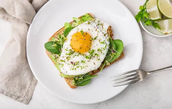 Breakfast, plate, lime, scrambled eggs, breakfast, avocado, egg, toast