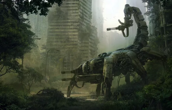 Machine, the city, weapons, robot, art, Scorpio, ruins, andreewallin