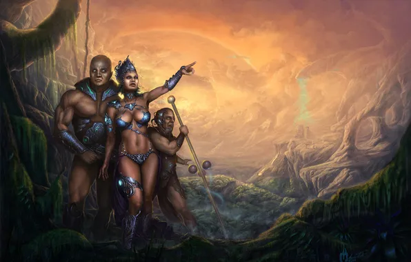 Girl, people, rocks, thickets, magic, planet, art, staff