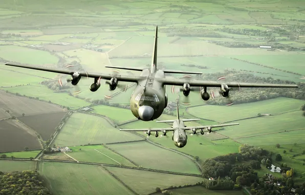 Landscape, aircraft, Hercules, military transport, C-130K