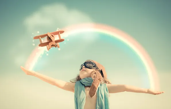 The sky, toy, the game, rainbow, the plane, child, pilot