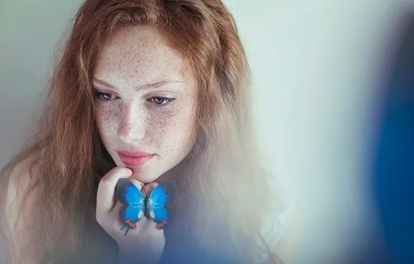 Picture look, butterfly, portrait, freckles