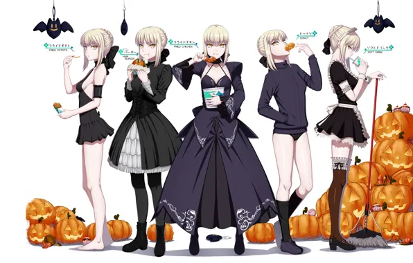 Girls, pumpkin, Halloween, the saber, Fate stay night, Fate / Stay Night