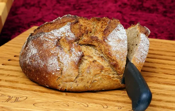 Bread, knife, cutting Board