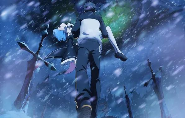 Picture girl, snow, art, guy, drama, Subaru, Re: Zero kara hajime chip isek or Seikatsu