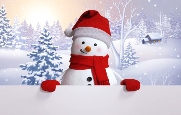 Snowman, happy, winter, snow, cute, snowman