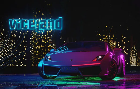 Auto, Night, Music, Lamborghini, Neon, Machine, Style, Gallardo