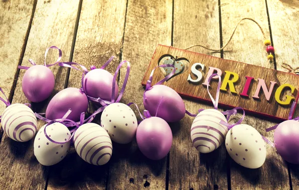 Picture eggs, spring, Easter, wood, spring, Easter, purple, eggs