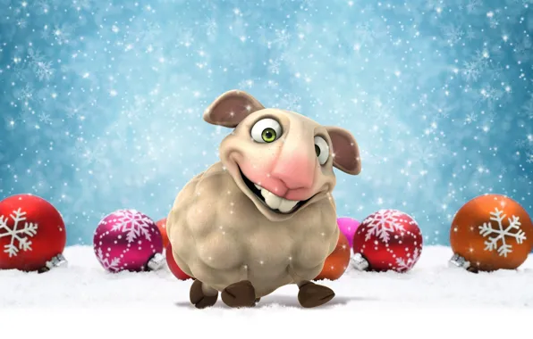 Picture balls, snow, animal, holiday, balls, toys, graphics, new year