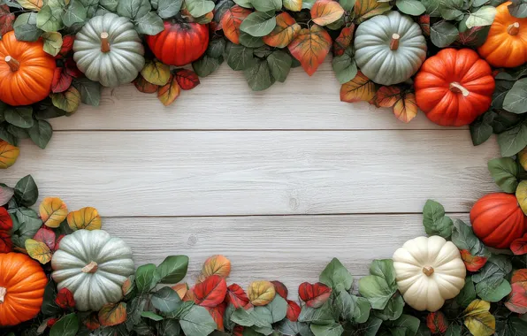 Autumn, leaves, Board, texture, frame, pumpkin, Halloween, Halloween