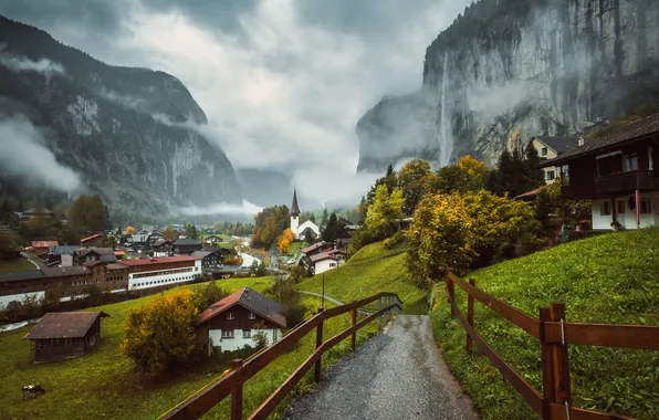 Picture autumn, mountains, home, Switzerland, village, track, path, Switzerland