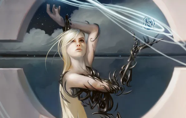 Girl, magic, technology, Magic The Gathering, digital painting, the appearance