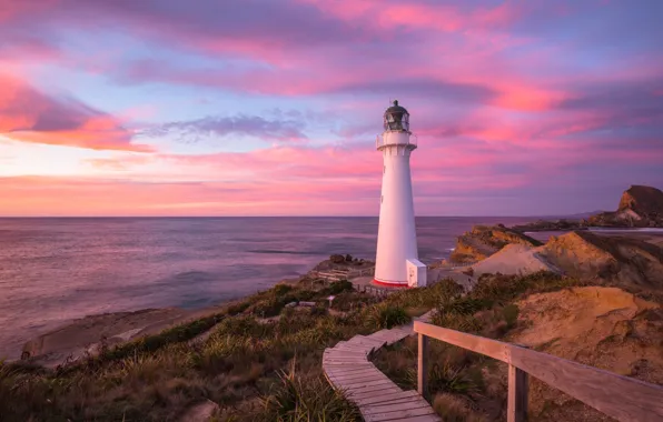 Sea, the sky, paint, shore, lighthouse, stage