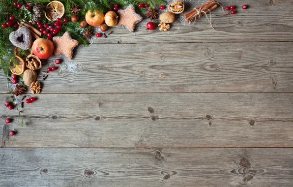 Decoration, berries, balls, tree, New Year, cookies, Christmas, fruit