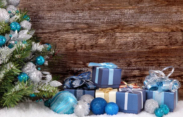 Snow, balls, New Year, Christmas, wood, merry christmas, decoration, xmas